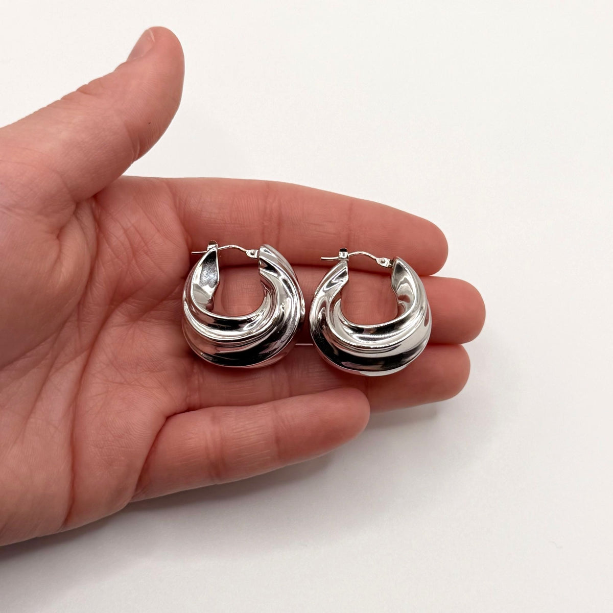 Milor Italy 14K White Gold Chunky Twisted Hoop Earrings