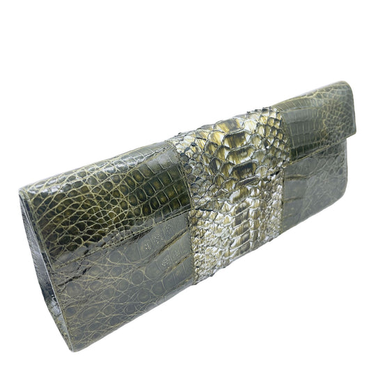 Nancy Gonzalez Green Crocodile & Python Leather Clutch Bag Medium