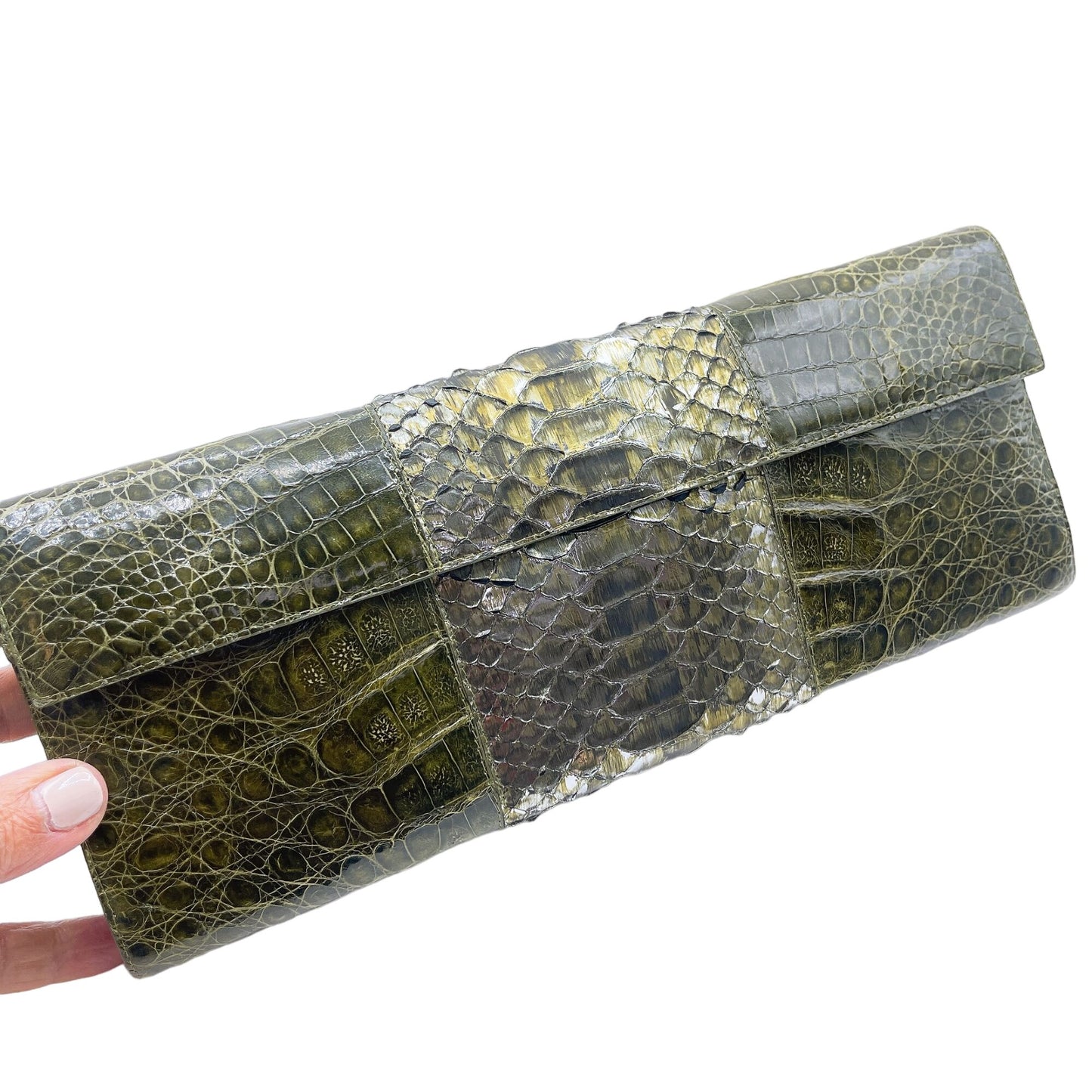 Nancy Gonzalez Green Crocodile & Python Leather Clutch Bag Medium