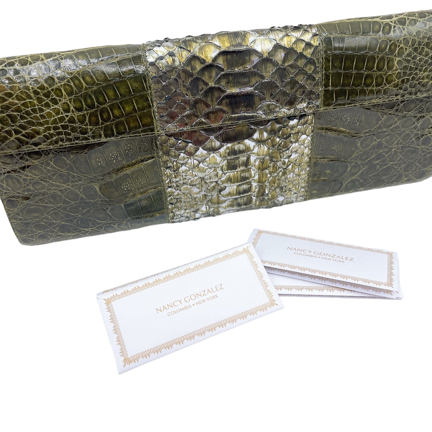 Nancy Gonzalez Green Crocodile & Python Leather Clutch Bag Medium