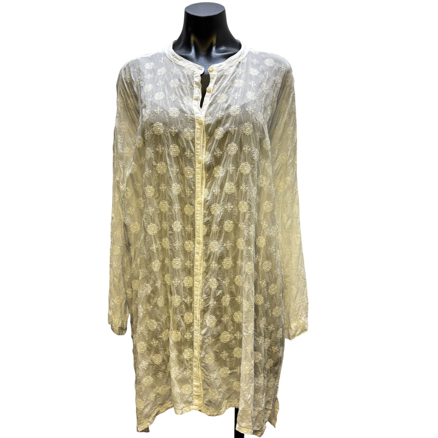 Johnny Was Sheer Embroidered Blouse White Boho Style L