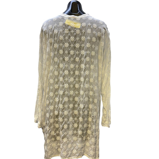 Johnny Was Sheer Embroidered Blouse White Boho Style L