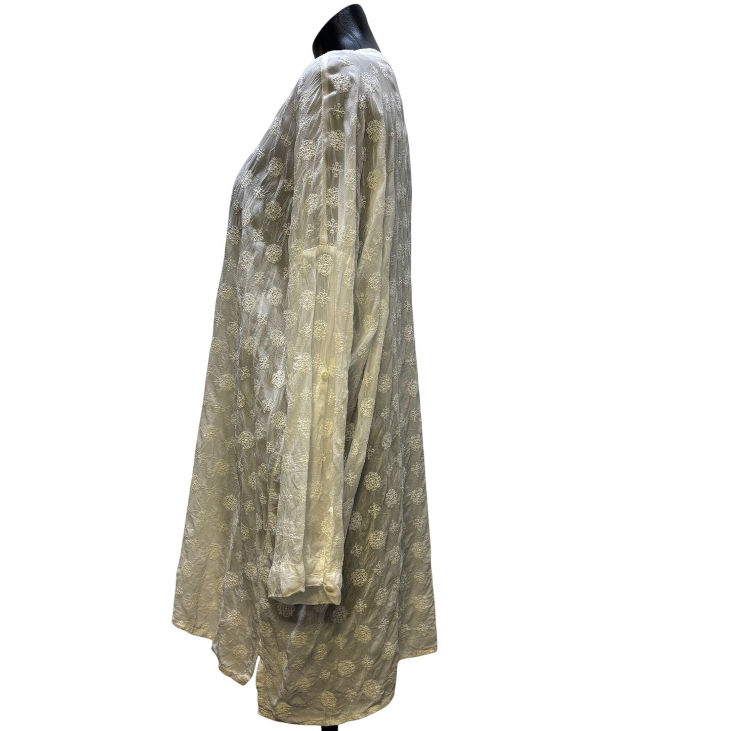 Johnny Was Sheer Embroidered Blouse White Boho Style L