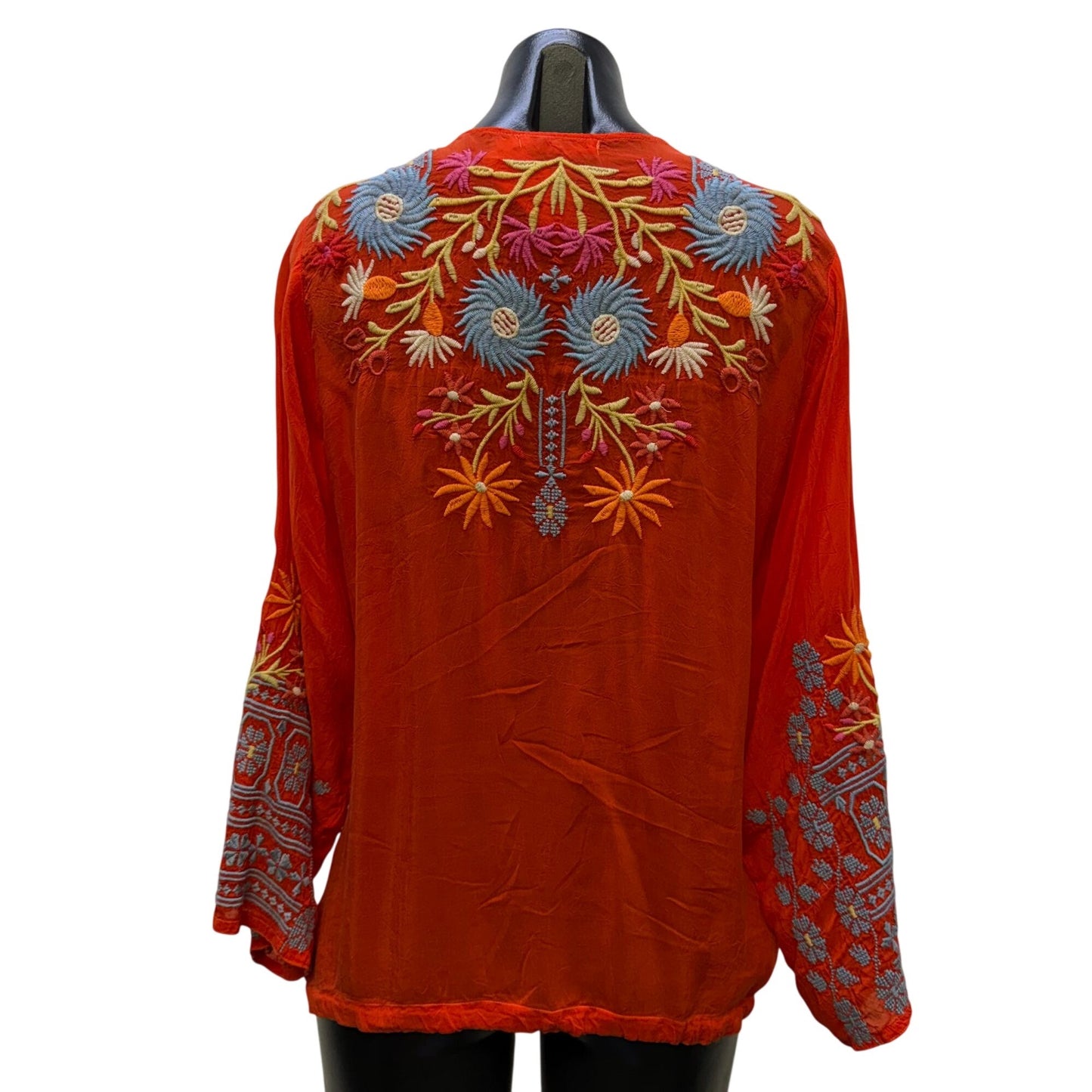 Johnny Was Red Embroidered Floral Boho Blouse S