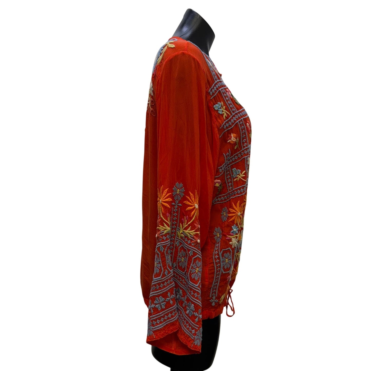 Johnny Was Red Embroidered Floral Boho Blouse S