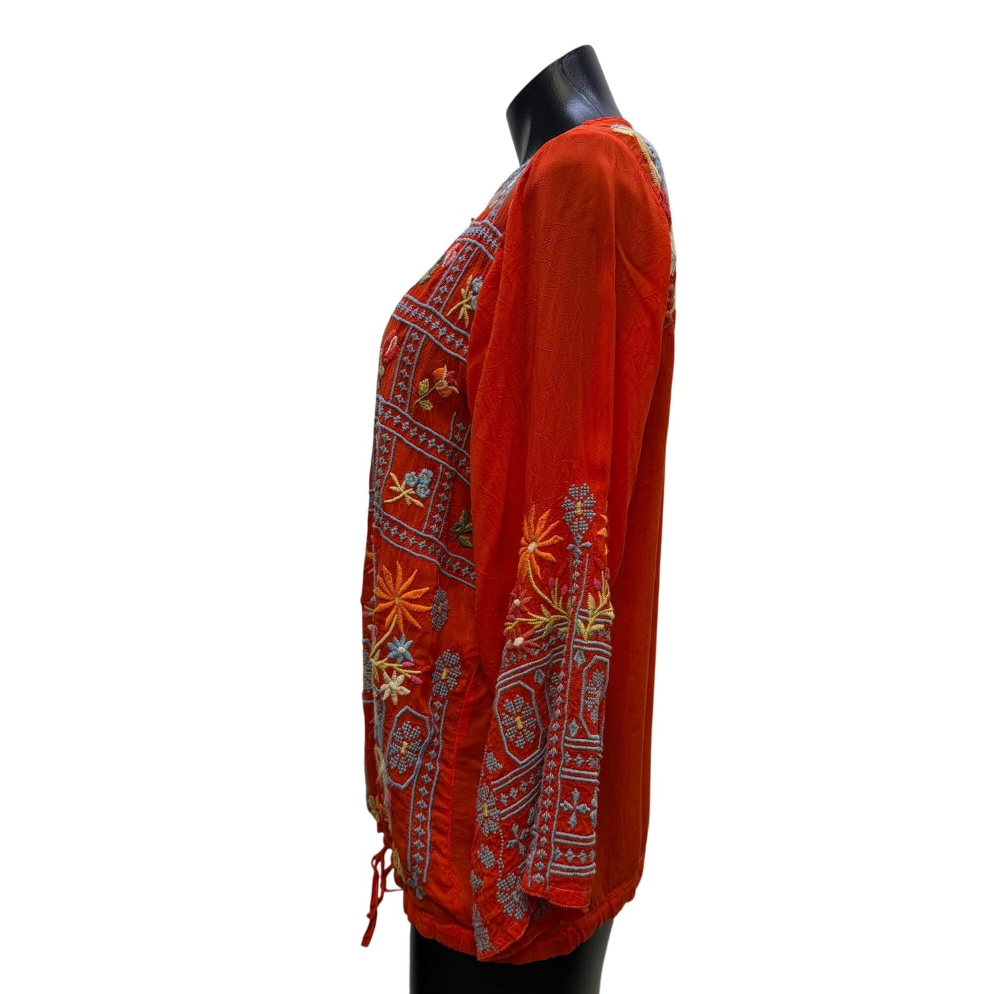 Johnny Was Red Embroidered Floral Boho Blouse S