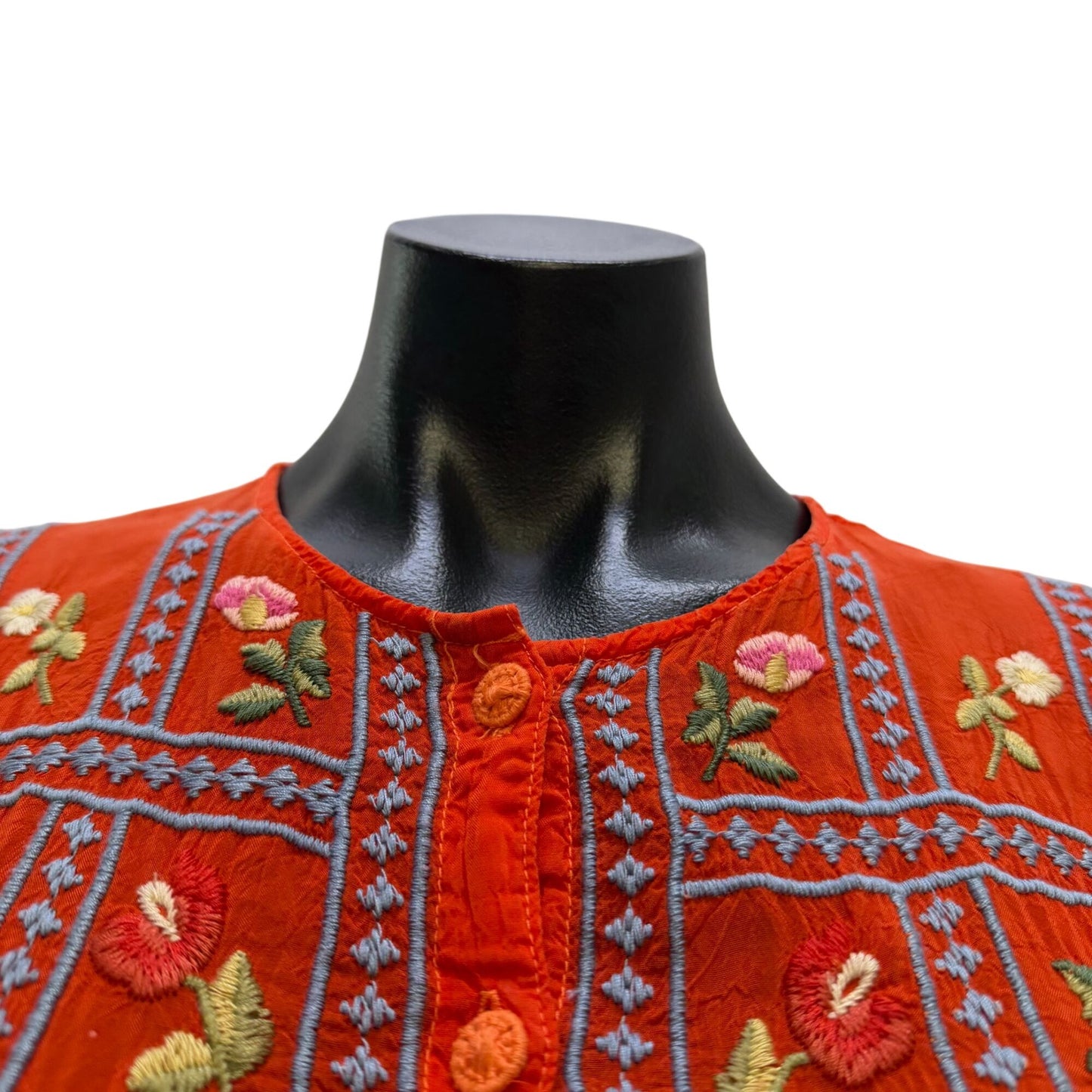 Johnny Was Red Embroidered Floral Boho Blouse S
