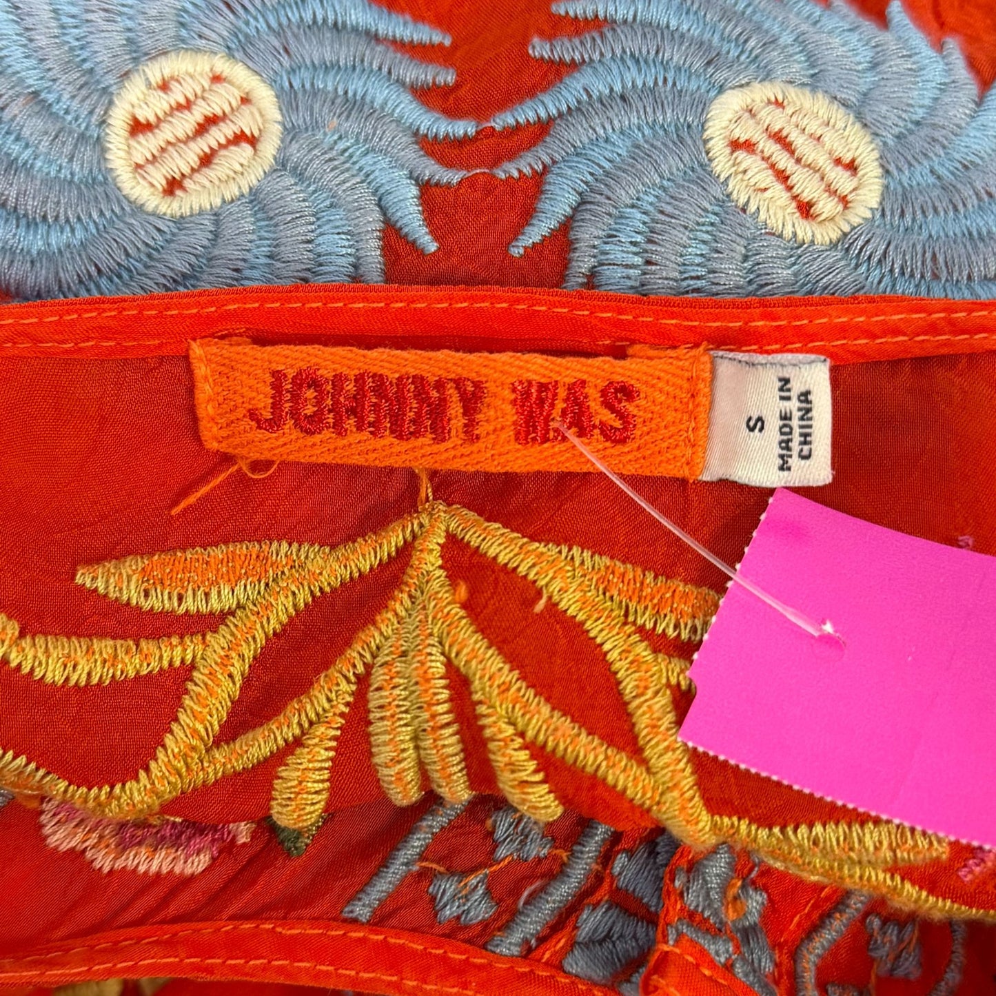Johnny Was Red Embroidered Floral Boho Blouse S