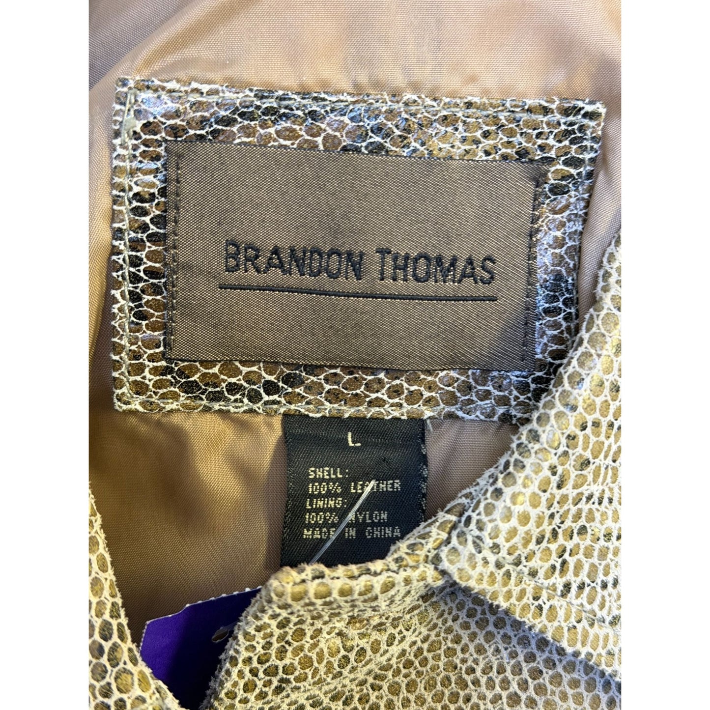 Brandon Thomas Tan & Black Faux Snakeskin Leather Button-Up Jacket