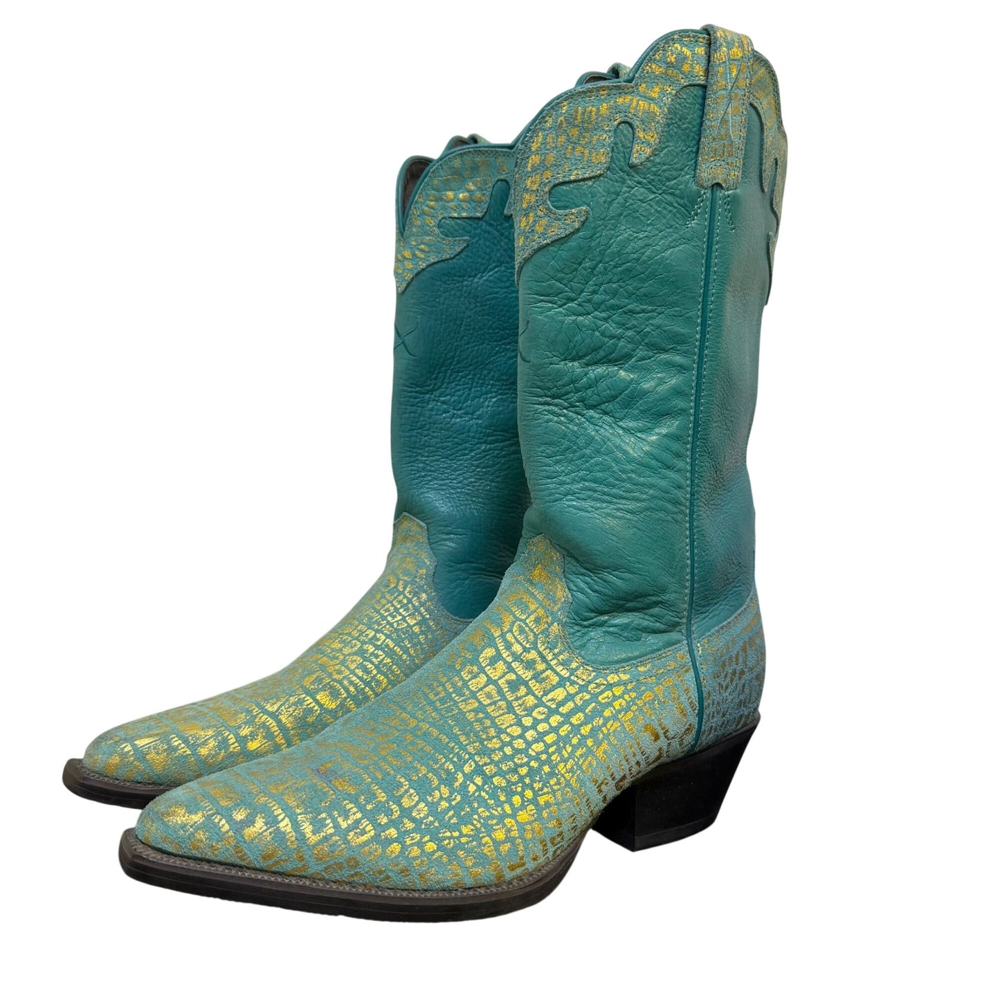 Twisted X Western Boots Turquoise & Gold Snake Print 9