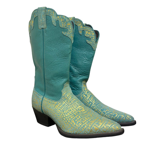 Twisted X Western Boots Turquoise & Gold Snake Print 9