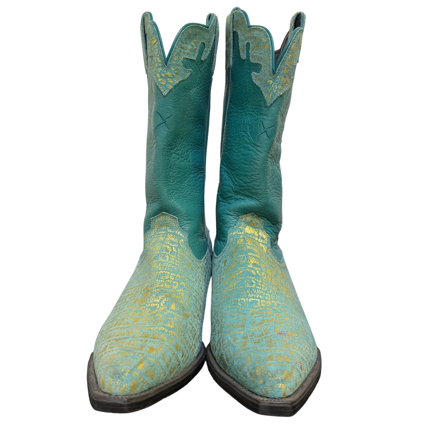 Twisted X Western Boots Turquoise & Gold Snake Print 9