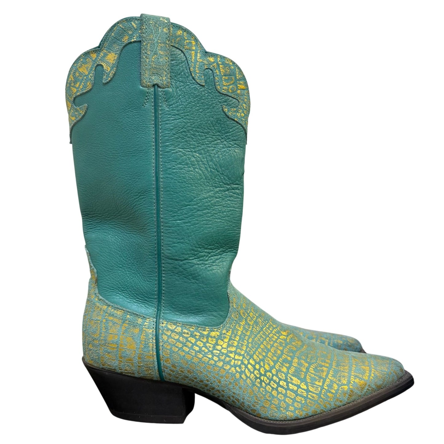 Twisted X Western Boots Turquoise & Gold Snake Print 9