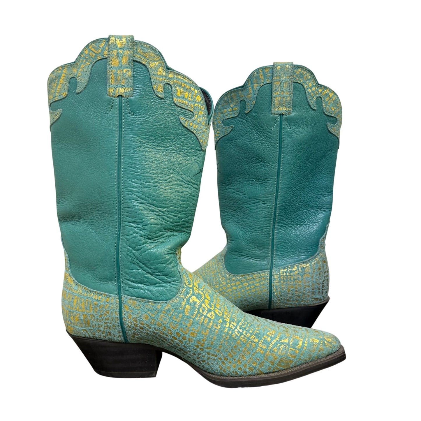 Twisted X Western Boots Turquoise & Gold Snake Print 9