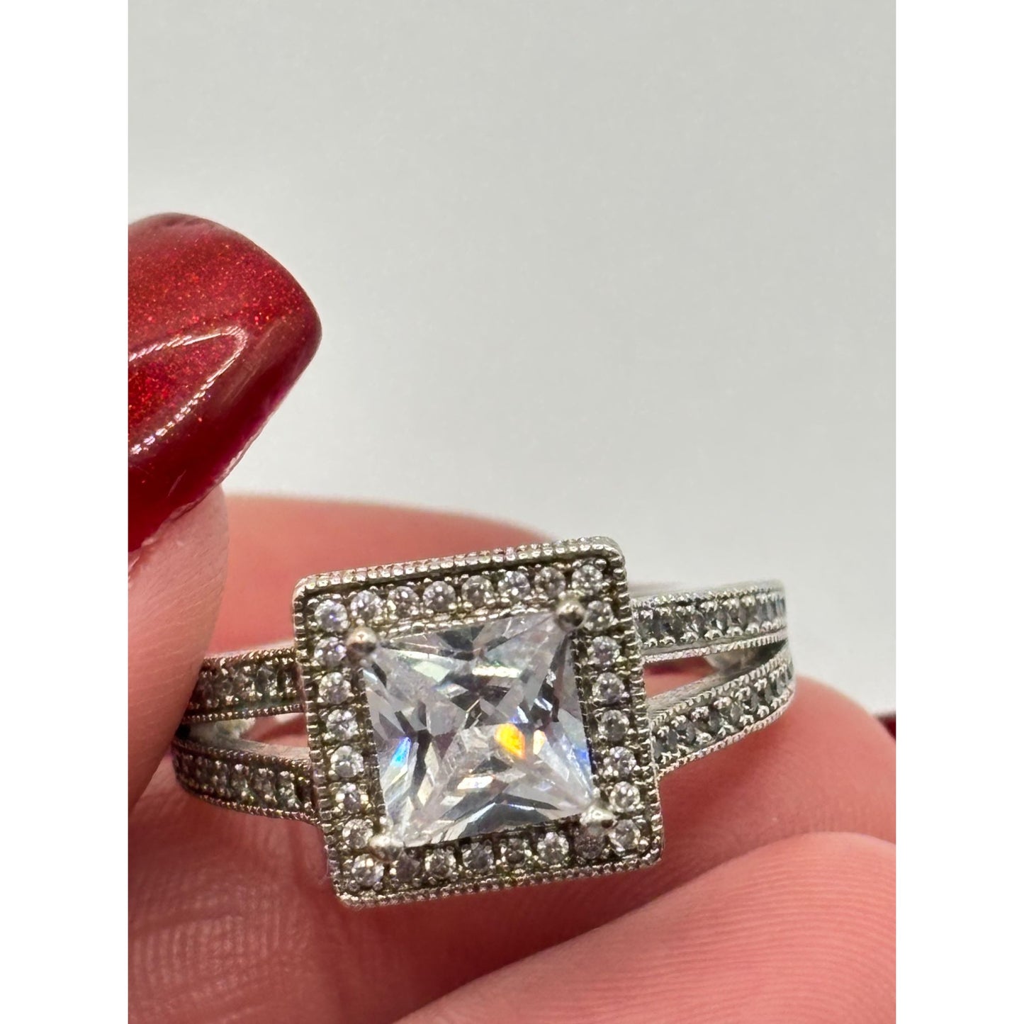 925 Sterling Silver Princess Cut Ring Size 6.5
