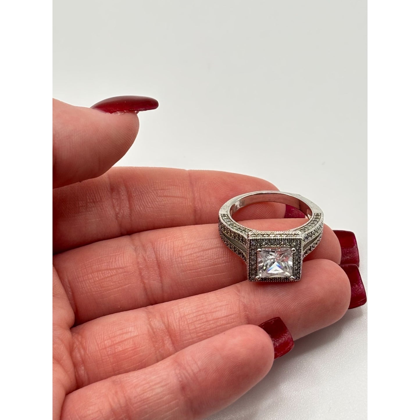 925 Sterling Silver Princess Cut Ring Size 6.5