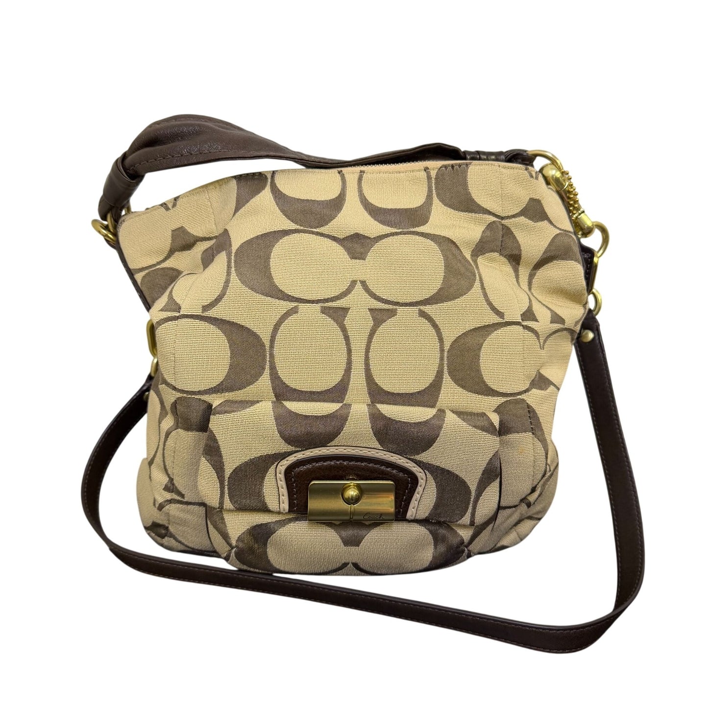 NWT Coach Hobo Shoulder Bag Khaki/Mahogany With Brass Hardware