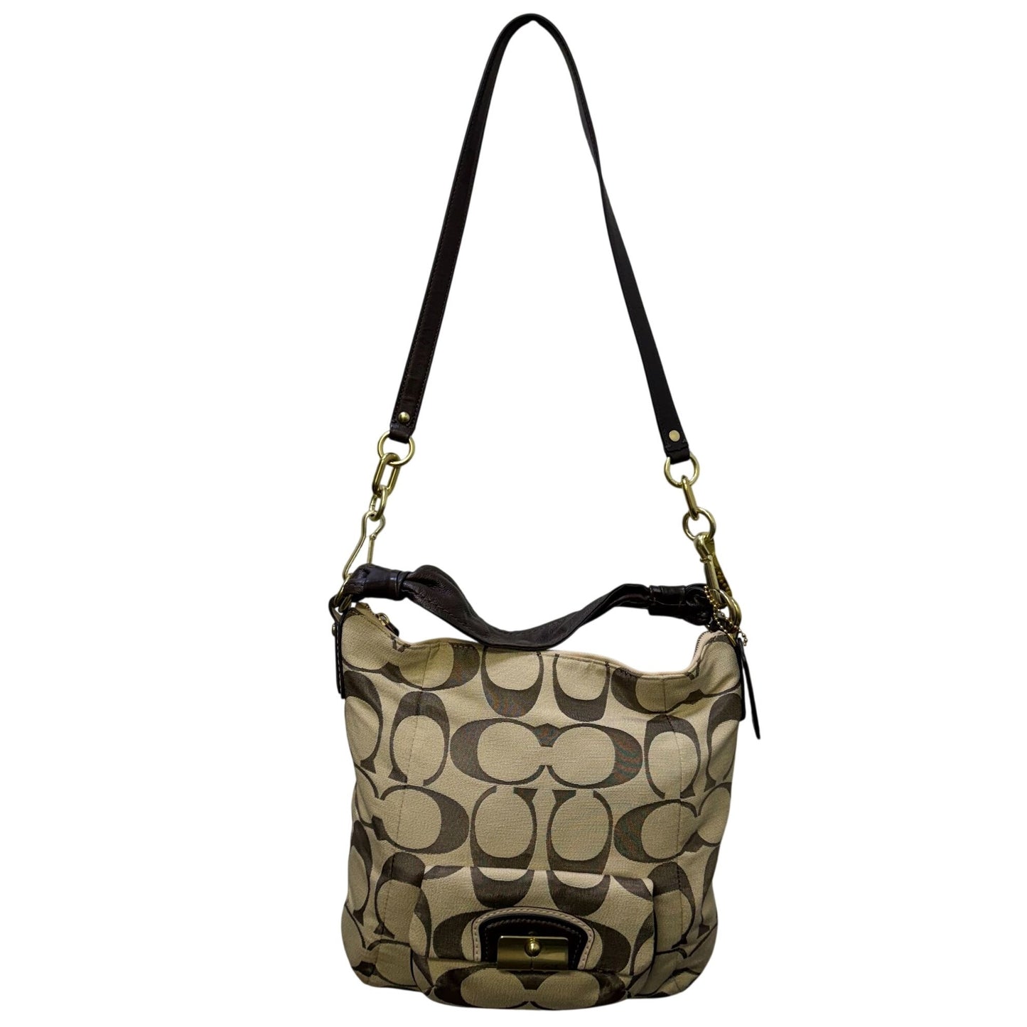 NWT Coach Hobo Shoulder Bag Khaki/Mahogany With Brass Hardware