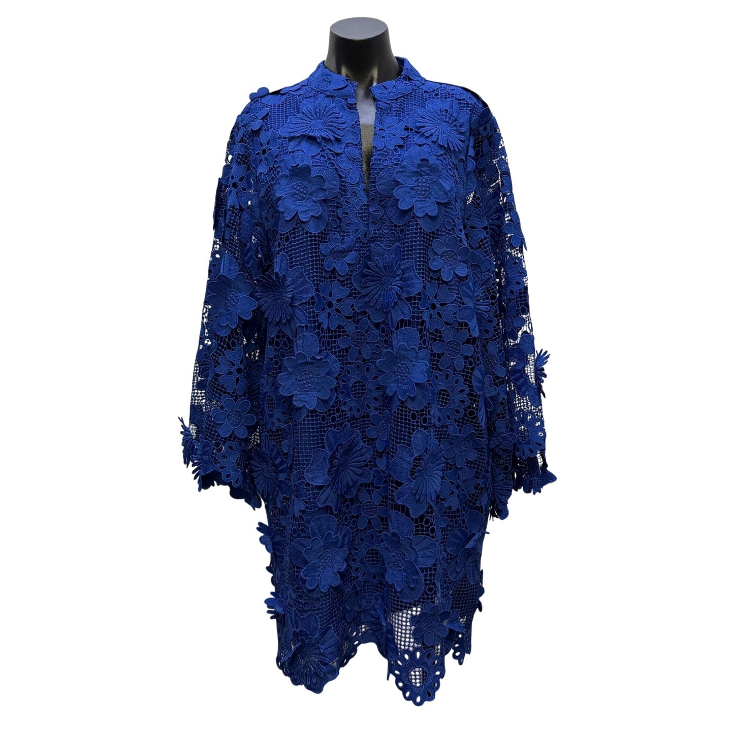 J. Marie Blue Floral Lace Long-Sleeve Open Front Dress XL