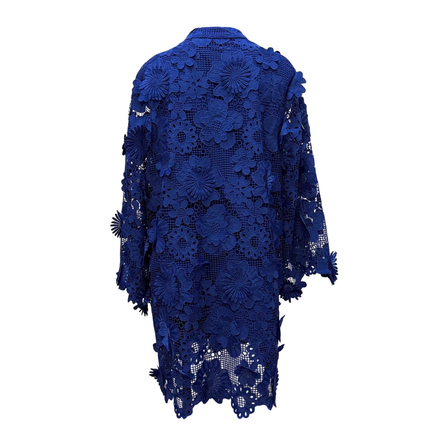 J. Marie Blue Floral Lace Long-Sleeve Open Front Dress XL