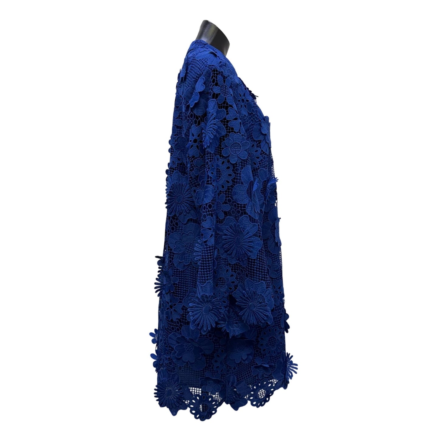 J. Marie Blue Floral Lace Long-Sleeve Open Front Dress XL