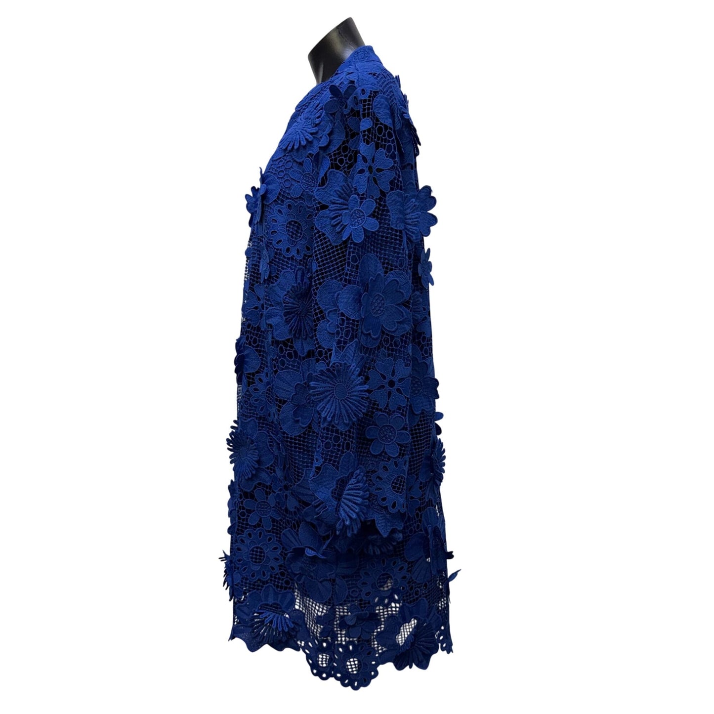 J. Marie Blue Floral Lace Long-Sleeve Open Front Dress XL
