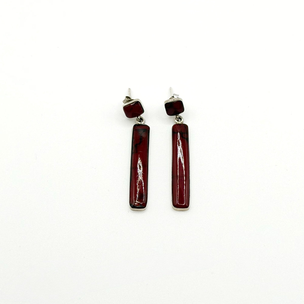 925 Sterling Silver Red Rectangle Drop Earrings Made In Mexico