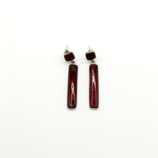 925 Sterling Silver Red Rectangle Drop Earrings Made In Mexico