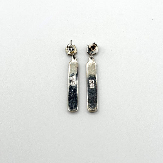 925 Sterling Silver Red Rectangle Drop Earrings Made In Mexico