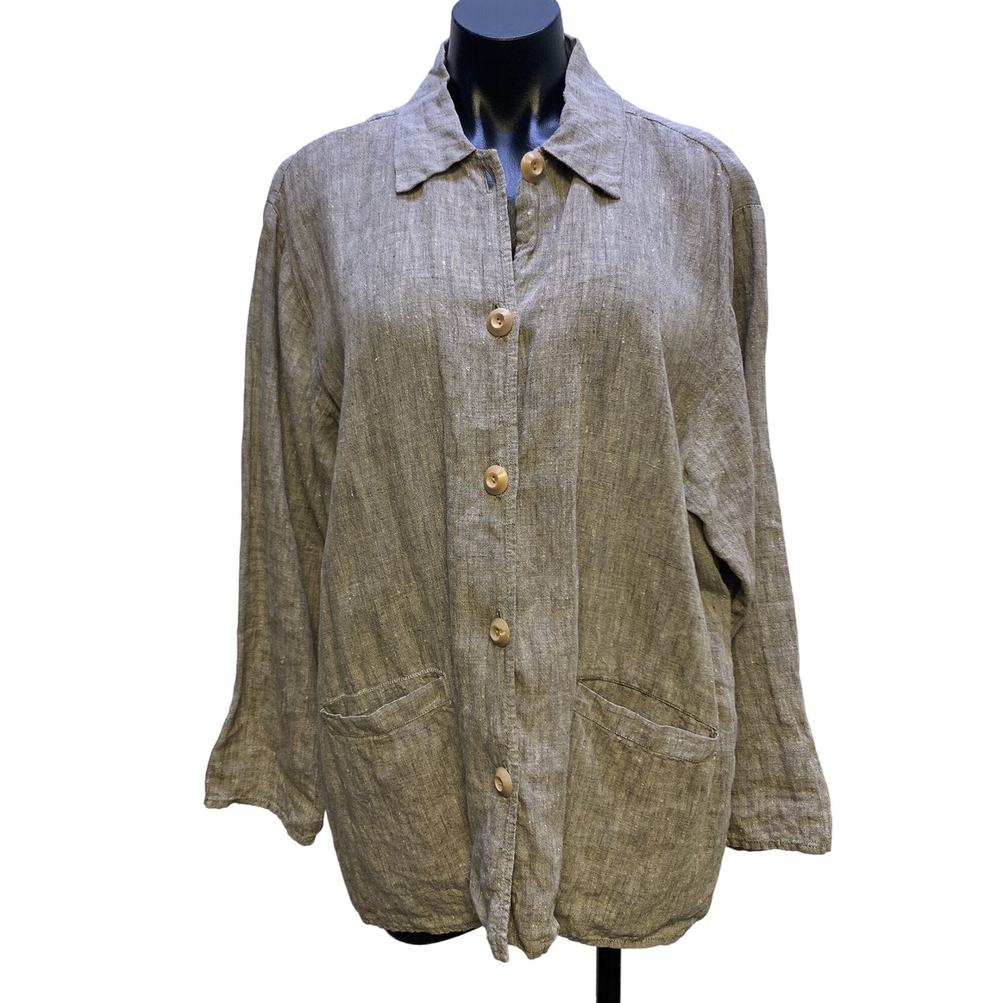 Flax By Jeanne Engelhart  Womens Light Brown Linen Jacket Size Medium