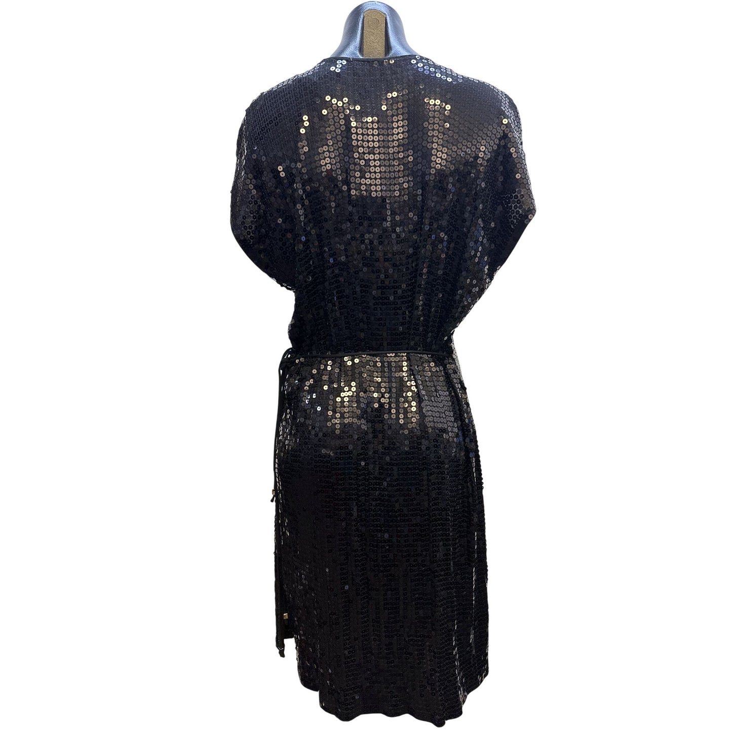 NWT Michael Kors Black Sequin Wrap Dress w/Short Sleeves & Tie Waist Size 1X