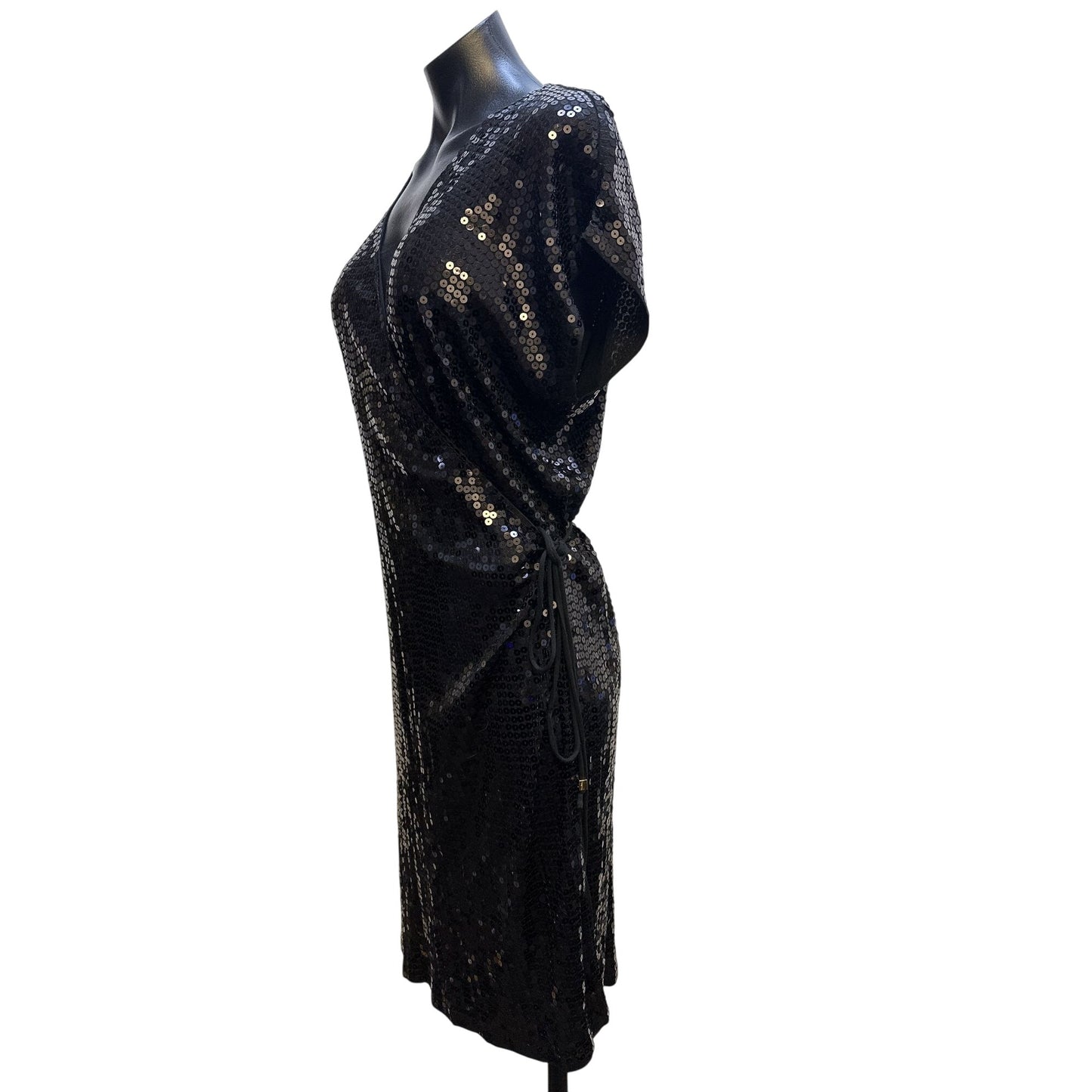 NWT Michael Kors Black Sequin Wrap Dress w/Short Sleeves & Tie Waist Size 1X