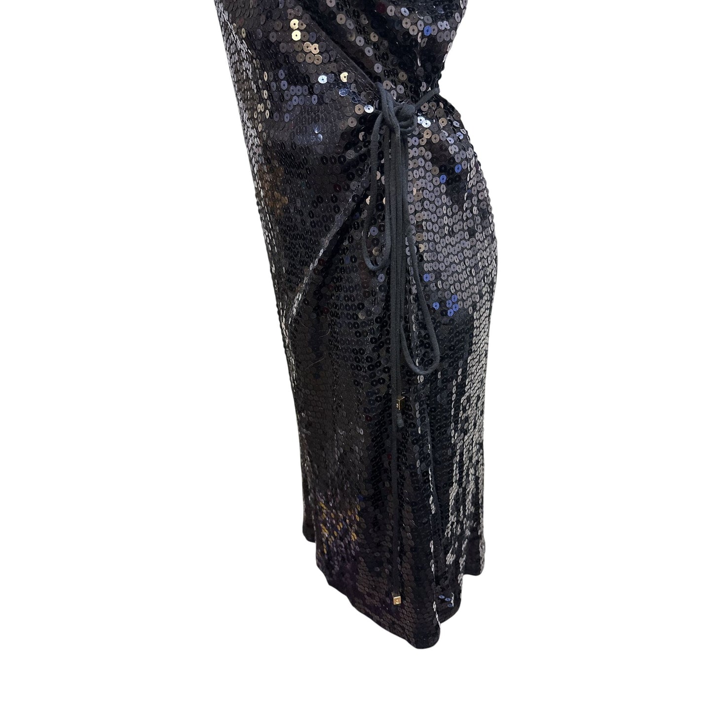 NWT Michael Kors Black Sequin Wrap Dress w/Short Sleeves & Tie Waist Size 1X