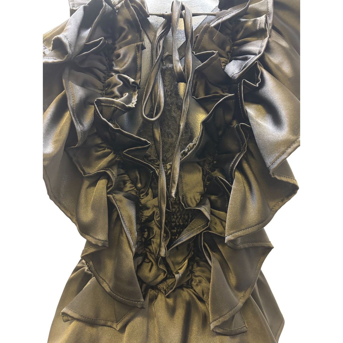 Karlie Ruffled Black Satin Sleeveless Tiered Dress S