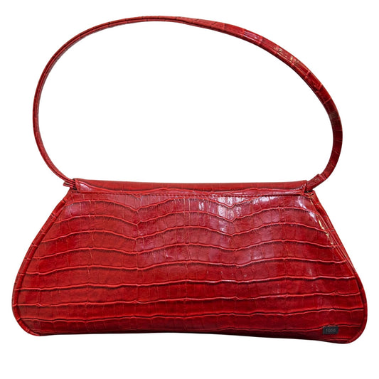 Stella Page Red Croc-Embossed Shoulder Bag With Butterfly & Floral Accents