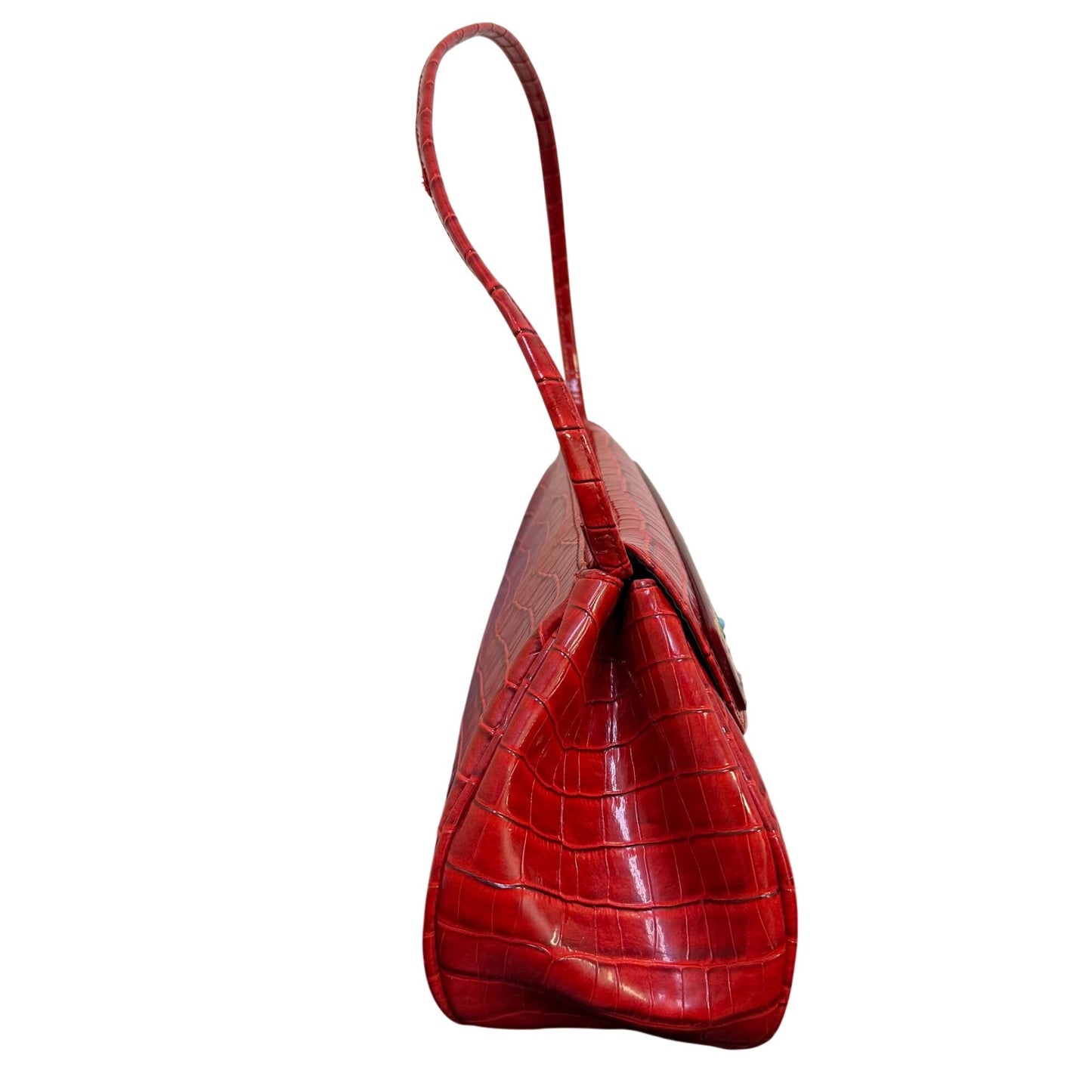 Stella Page Red Croc-Embossed Shoulder Bag With Butterfly & Floral Accents