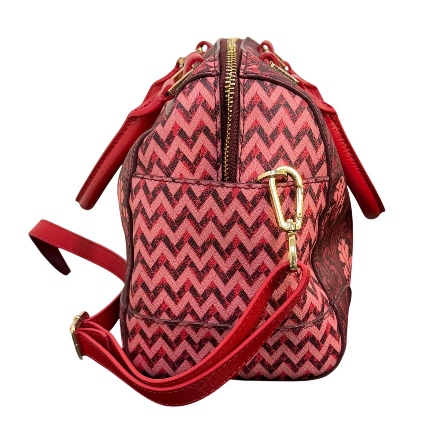 Tory Burch Red Floral Printed Satchel Tote Bag Adjustable Crossbody Vintage