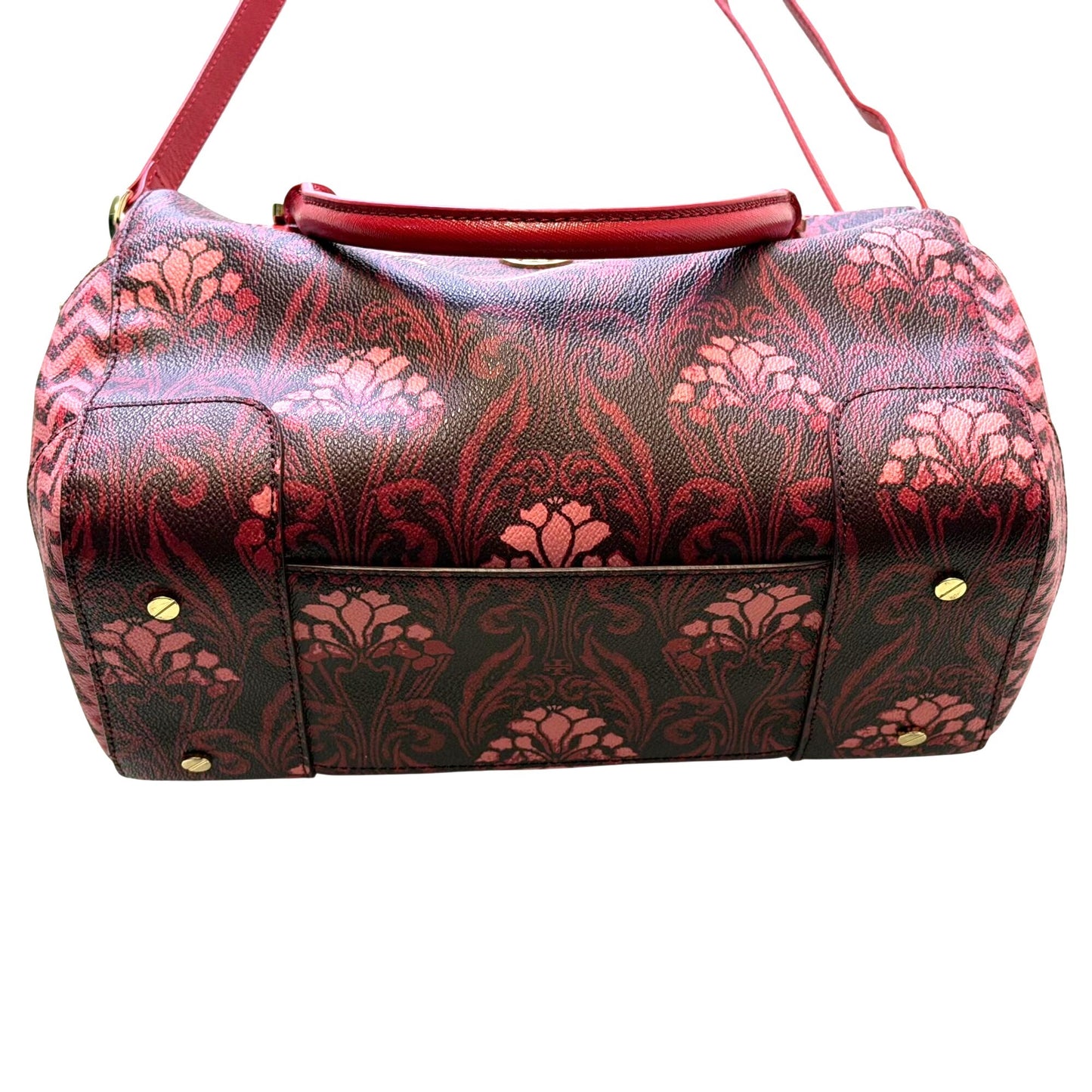 Tory Burch Red Floral Printed Satchel Tote Bag Adjustable Crossbody Vintage