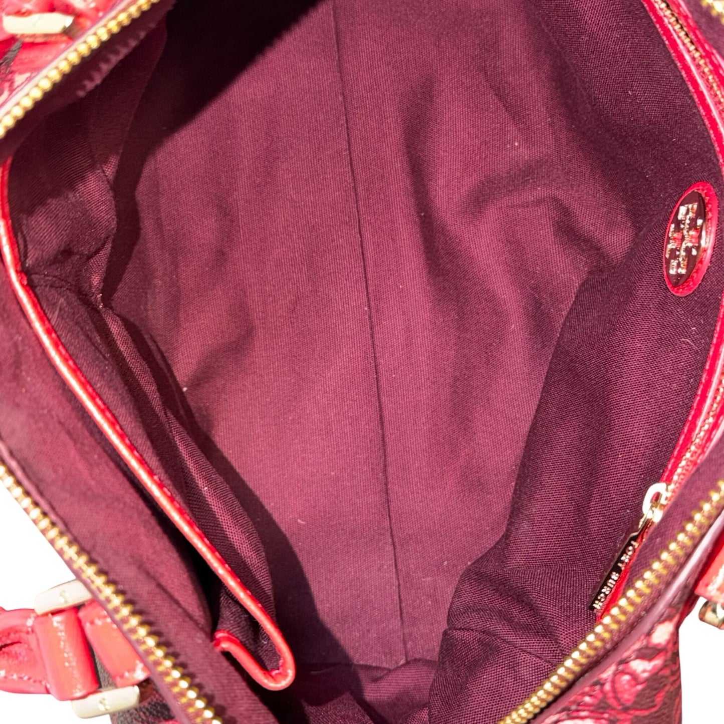 Tory Burch Red Floral Printed Satchel Tote Bag Adjustable Crossbody Vintage