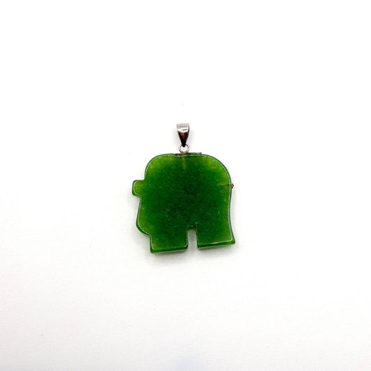 Curata 925 Sterling Silver Green Jade Elephant Pendant With Ruby Eye