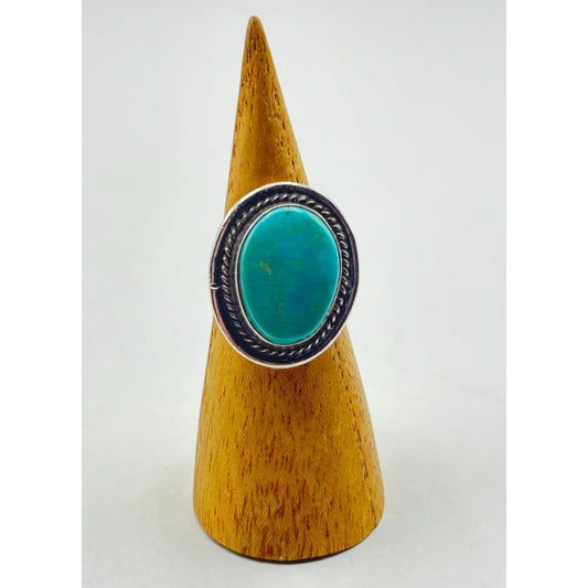 Vintage Turquoise & Silver Tone Oval Ring Size 7.5