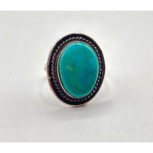 Vintage Turquoise & Silver Tone Oval Ring Size 7.5