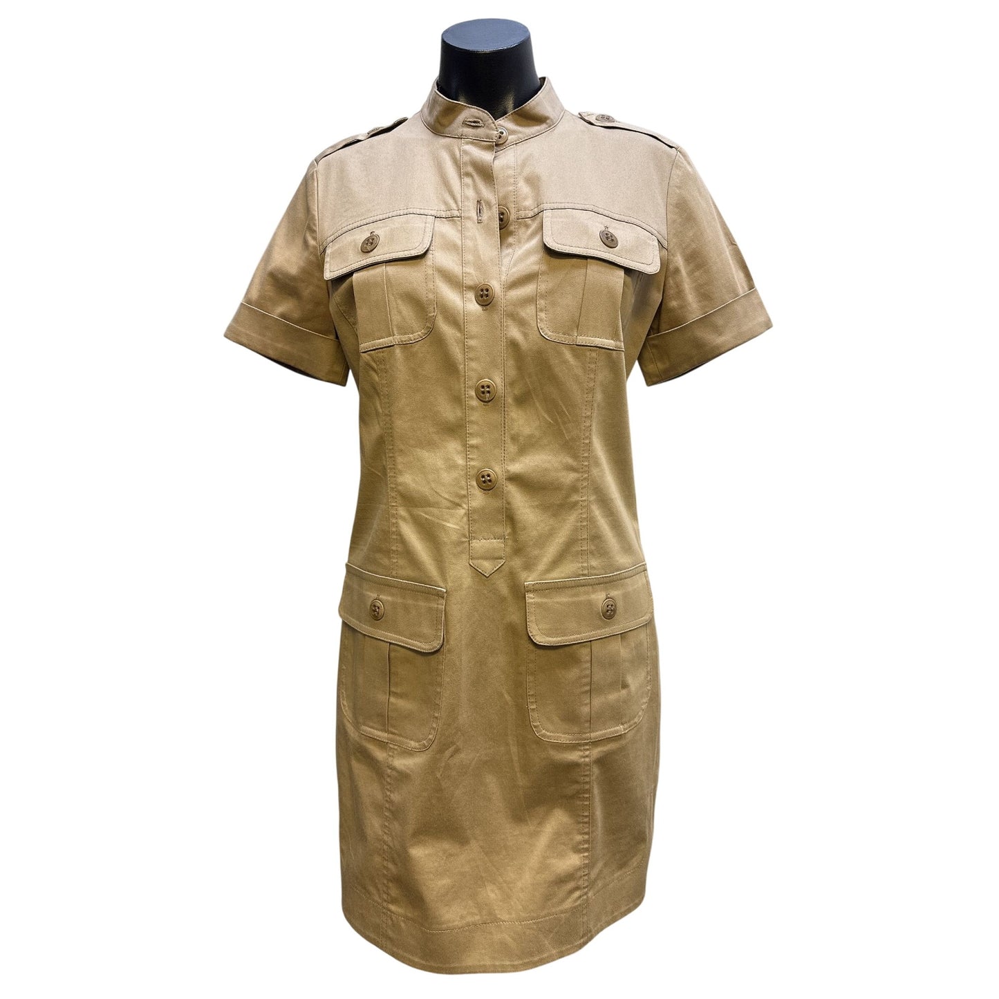 Trina Turk Safari-Inspired Button-Down Shirt Dress Tan Size 8