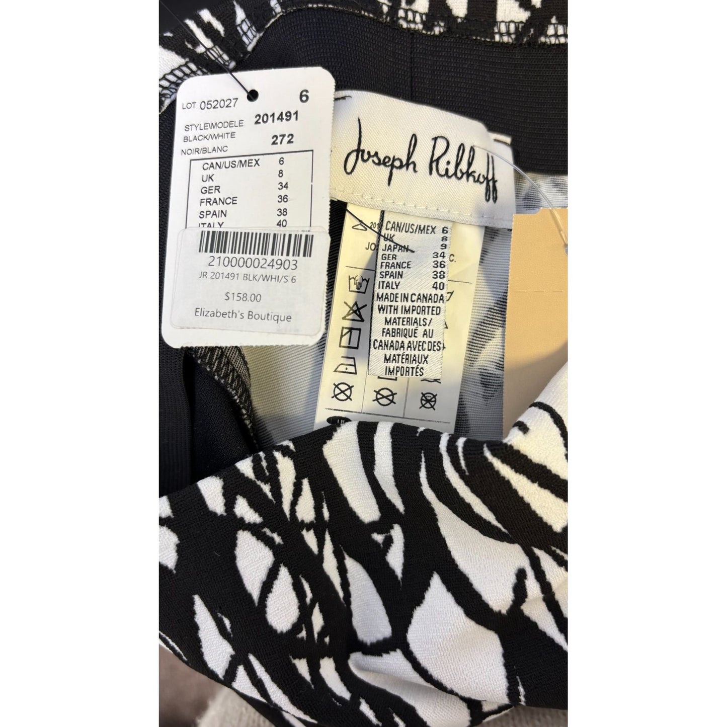 Joseph Ribkoff Black & White Abstract Print Pencil Skirt Size 6