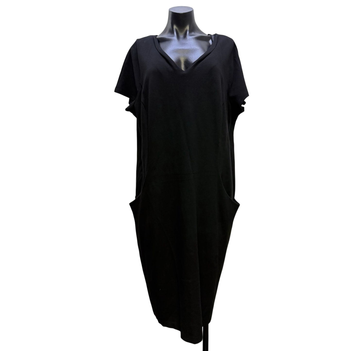Lafayette 148 Black V-Neck Midi Dress With Pockets Size 20