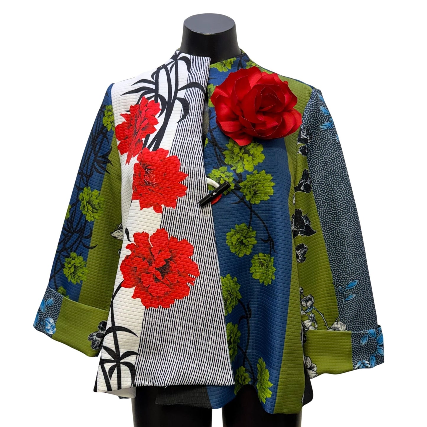 IC Collection Multicolor Kimono Jacket With Floral Brooch S
