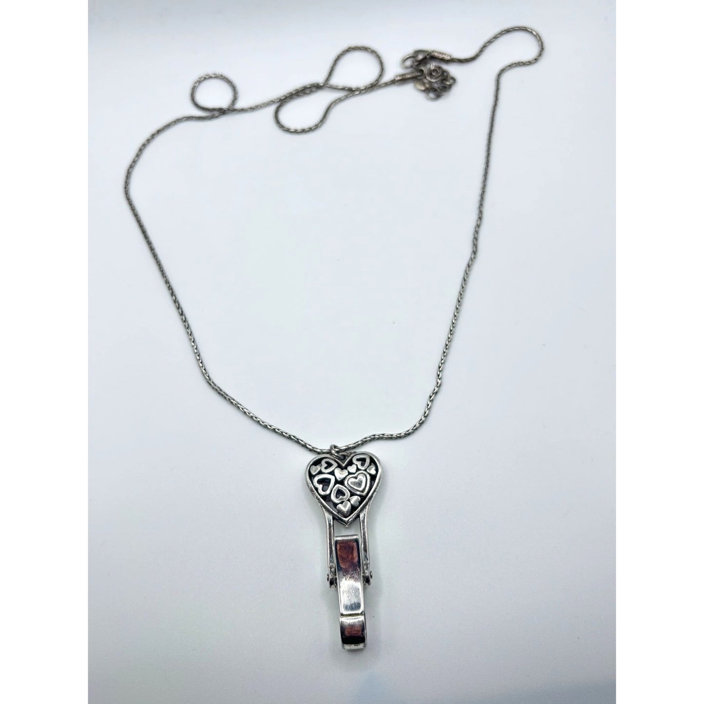 Vintage Brighton Alcazar Heart Badge Holder Clip Pendant Necklace Silver/Gold Tone