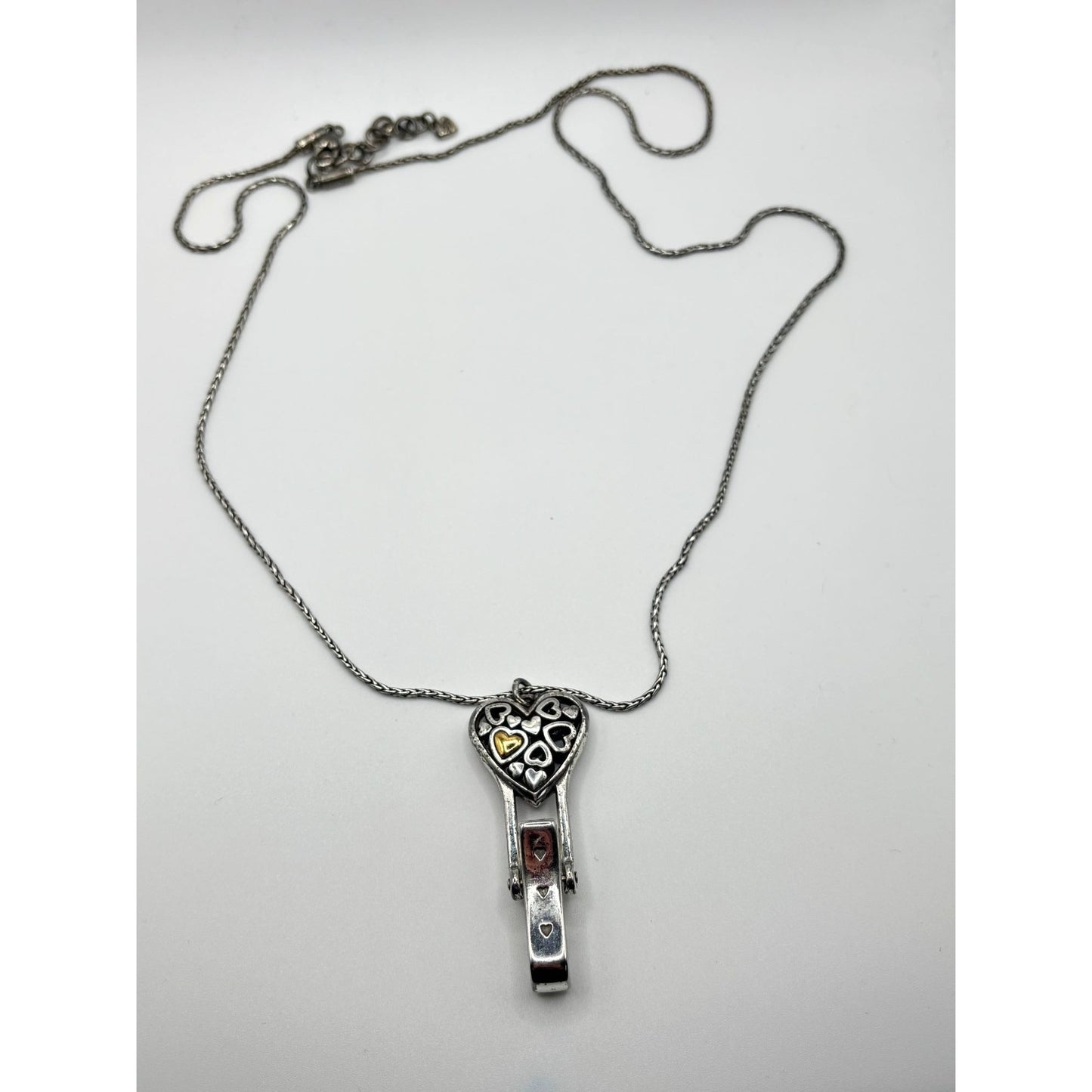Vintage Brighton Alcazar Heart Badge Holder Clip Pendant Necklace Silver/Gold Tone