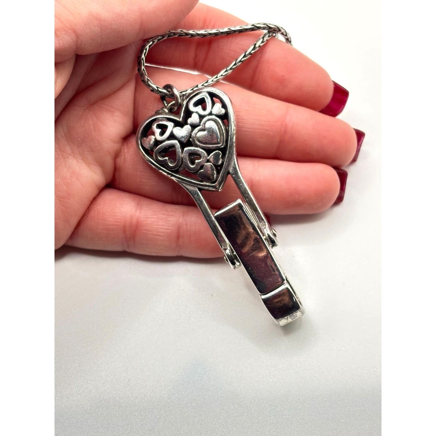 Vintage Brighton Alcazar Heart Badge Holder Clip Pendant Necklace Silver/Gold Tone