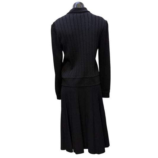 St John Basics Black Two-Piece Knit Skirt & Zip Jacket Set Size 6/4